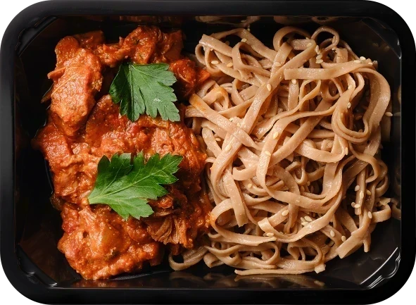 Блюдо: Лапша соба, Цыпленок в соусе сацебели