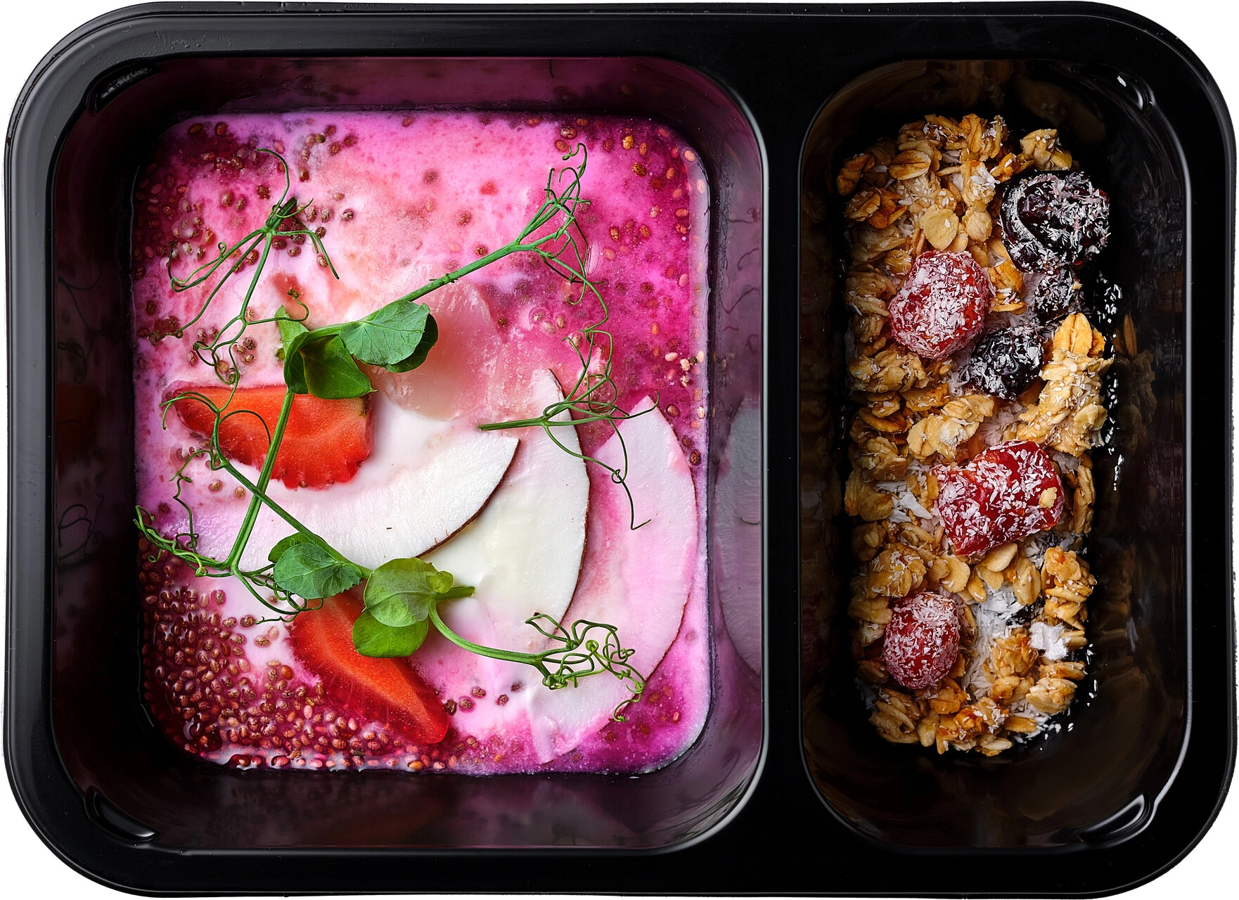 Блюдо: Гранола с йогуртом и вишневым вареньем