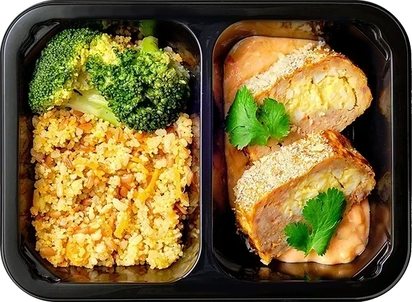 Блюдо: Крупяной микс с брокколи , Рулет Шотландское яйцо