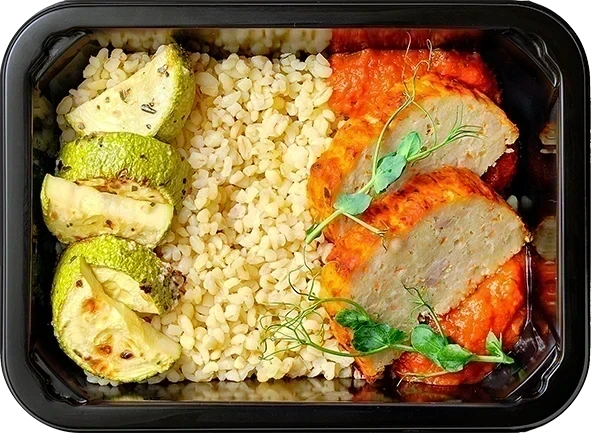 Блюдо: Мясной хлеб с кабачками , Булгур с кабачками гриль