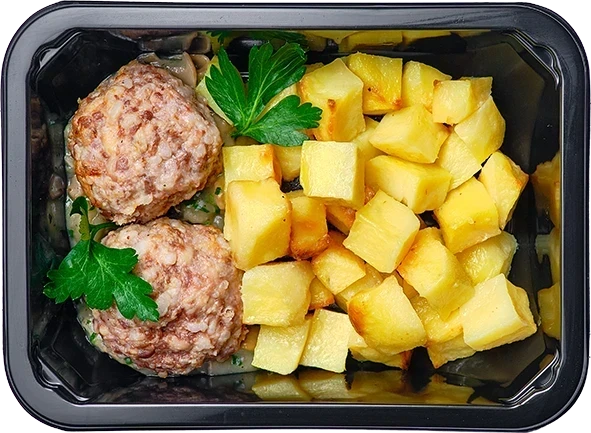 Блюдо: Ежики из говядины, Картофель запеченный